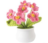 Flores artificiales hechas a mano de ganchillo Forget Me Not en maceta, decoración de plantas artificiales para el hogar, oficina, mesa para regalo ideal del día de la madre, flores falsas de algodón