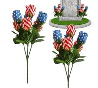 Flores Artificiales para Cementerio - Arreglo Realista Resistente Al Clima,Flores Funerarias Artificiales Rojas Blancas Azules | Para Amantes De La Historia Familiar Y Reuniones En El Patio Trasero