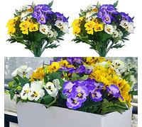 Flores artificiales para exteriores, resistentes a los rayos UV, pensadas artificiales, de plástico sintético, plantas artificiales de plástico sintético, amarillo púrpura, 6)