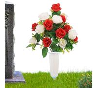 Flores Artificiales para las Tumbas | Recuerdo Floral de Imitación Artificial,con Jarrón Estaca y Flores Artificiales de Cementerio,para Exterior e Interior, Jardín, Patio, Hogar, Primavera y