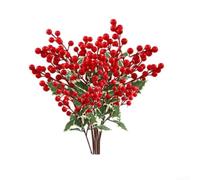 Flores artificiales para ramas, color rosa, 8 unidades, resistentes a la | Diseño real de la vida, bayas rojas y rosas, hojas detalladas, ideal para decoración festiva, 45 cm de longitud