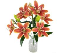 Flores artificiales realistas de lirio, ramo de seda con curvas naturales para decoración de bodas y hogar (naranja)