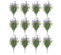 Flores artificiales realistas resistentes a los rayos UV, paquete de 12 para uso al aire libre en patios, porches, césped y espacios conmemorativos (morado)