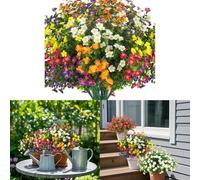 Flores artificiales resistentes a los rayos UV, paquete de 12 con degradados naturales para patios al aire libre, porches, césped y áreas conmemorativas (colores mixtos)
