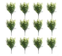 Flores artificiales resistentes a los rayos UV, paquete de 12 con degradados naturales para patios al aire libre, porches, césped y áreas conmemorativas (blanco)