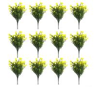 Flores artificiales resistentes a los rayos UV para uso en exteriores, paquete de 12 tallos de flores falsos para todo tipo de clima, decoración de plástico hiperrealista para césped, patio