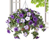 Flores Artificiales - Seda Poliéster 65x40cm | Decorativos De Gloria De La Mañana Para Exteriores Resistentes A Los Rayos UV | Petunias Enanas De Imitación Para Maceteros Colgantes De Balcón,