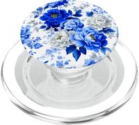 Flores Azul Blanco Floral Flore Patron Impresion PopSockets PopGrip para MagSafe