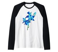 Flores Azules Orquídeas Flores en Estilo Floral Vintage Art Camiseta Manga Raglan