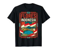 Flores Bandera Indonesia Lago Volcánico Arte Vintage Camiseta