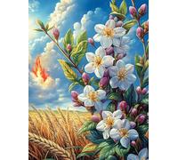 Flores blancas en un campo de trigo al atardecer Puzzle 500 Piezas Cartón Resistente Para Parejas Animales y Plantas Noches De Cita Actividad Antiestrés Tiempo Libre Pack Completo Regalo Aniversario 5