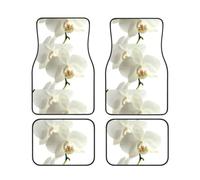Flores Blancas Florales orquídea Elegante Moderno a la Moda, Juego de 4 Alfombrillas para Coche, Alfombrillas Antideslizantes de Neopreno para vehículos, Accesorios para Coche