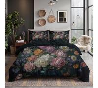 Flores Clásicas Europeas Juego De Ropa Funda De Edredón De 260X220Cm + 2 Fundas De Almohada De 50X75Cm,Peonía Rosa Y Blanca Mariposa Juego De Funda Nórdica De Microfibra con Cremallera, Azul Marino