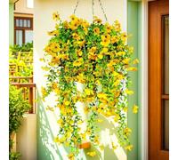 flores colgantes artificiales para exteriores, decoración de plantas colgantes falsas de 4 piezas, flor de seda sintética resistente a los rayos UV para jardineras exteriores, porche, patio balcón