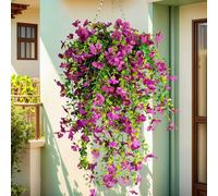 flores colgantes artificiales para exteriores, decoración de plantas colgantes falsas de 4 piezas, flor de seda sintética resistente a los rayos UV para jardineras exteriores, porche, patio balcón