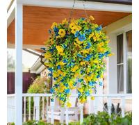 flores colgantes artificiales para exteriores, decoración de plantas colgantes falsas de 4 piezas, flor de seda sintética resistente a los rayos UV para jardineras exteriores, porche, patio balcón