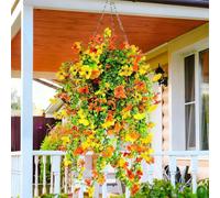 flores colgantes artificiales para exteriores, decoración de plantas colgantes falsas de 4 piezas, flor de seda sintética resistente a los rayos UV para jardineras exteriores, porche, patio balcón