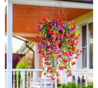 flores colgantes artificiales para exteriores, decoración de plantas colgantes falsas de 4 piezas, flor de seda sintética resistente a los rayos UV para jardineras exteriores, porche, patio balcón