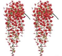 Flores colgantes artificiales que se asemejan a la gloria de la mañana con detalles de eucalipto violeta para balcón, jardín, hogar, exhibición comercial (D)