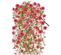 Flores colgantes artificiales que se asemejan a la gloria de la mañana con detalles de eucalipto violeta para balcón, jardín, hogar, exhibición comercial (H)