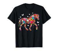 Flores Coloridas Caballos Salvajes Hombres Caballos Equitación Camiseta