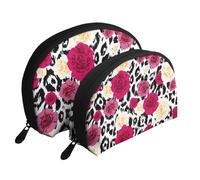 Flores Coloridas de Leopardo, Bolsa de Maquillaje de Concha, Monedero pequeño para Mujer, Bolsa de artículos de tocador, Bolsa de cosméticos, 2 Piezas
