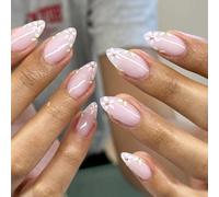 Flores coloridas presionando en las uñas almendras cortas uñas postizas tapa completa palitos de flores en las uñas uñas acrílicas de alto brillo 24pcs accesorios de uñas