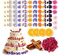 Flores comestibles,56unidades de pensamientos naturales (Pansy Flowers) y flores de cerezo sakura +13g pétalos de rosa,rodajas de naranja y canela para cócteles,velas,decoración de tartas manualidades