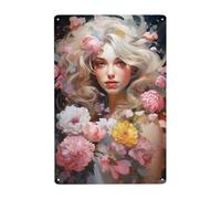 Flores con Chicas Carteles De Pared De Metal Vintage Cartel De Chapa Divertida Letrero De Estaño para Hogar Baño Pub 20X30Cm