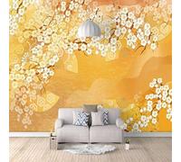 Flores Creativas En Forma De Abanico Amarillo 3D Papel Pintado Pared Fácil Instalación Oficina Sala Estar Sofá Dormitorio TV Fondos Decoración-250cm×170cm