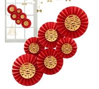 Flores de abanico de papel rojo, decoraciones de abanicos de papel s,6X Decoración de pared de ventilador de Año Nuevo | Guirnaldas decorativas de flores de para decoraciones de fiestas de bienv