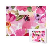 Flores de Acuarela Rosa Fucsia,Rompecabezas de Madera de 500 Piezas, Juego Familiar, Rompecabezas para Adultos, Adolescentes, decoración del hogar