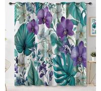 Flores de acuarela tropicales Cortinas opacas - Verde Cortinas opacas de microfibra, fáciles de cuidar, con ojales para ventanas de dormitorio, sala de estar u oficina 70An x 200Al cm (2 Paneles)