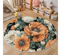 Flores De Amapola Y Hojas Verdes 3D Alfombra De Sala Grande Azul Plantas Rococó Patrón Alfombra Infantil Habitación Antideslizante Suave Alfombrilla De Decoración Juego Felpudo,Naranja Blanco 160Cm