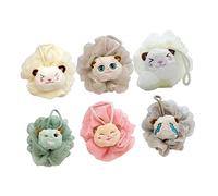 Flores de Baño con Figuras Infantiles 6 Piezas Pe para Niños | Formas Divertidas, Exfoliación Delicada Corporal, Elimina Células Muertas, Uso Infantil