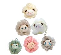 Flores de Baño de Dibujos Animados 6 Piezas Pe para Niños y Adolescentes | Forma Animal, Uso Corporal Delicado, Ayuda a Retirar Células Muertas, Pack de 6