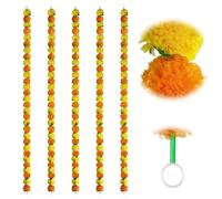 Flores de caléndula 5 PPC Marigold Garland 5ft Artificial Halloween Marigold Flowers Day of the Dead Decorations Marigold Garland para Diwali Festival Halloween Bodas Indias Decoración, nar