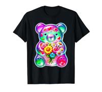 Flores de Caramelo de Oso de Goma Camiseta gráfica económica, Hombre, Negro, L