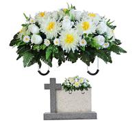 Flores de Cementerio Flores de Cementerio para tumbas Flores de tumbas Artificiales Cementerio Realista Flores de la Tumba con crisantemo de Silla de Silla 25.2x18.5in Flores de Cementerio Decorativo