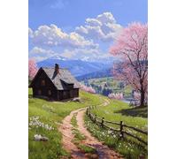 Flores de cerezo Kit Pintura de Diamantes 5D Adultos Principiantes, Cabaña (2) Diamond Art Kit Completo, Ideas de Regalos Originales para Mujeres Navidad Cumpleaños, Decoración Hogar 40x60cm qo-945