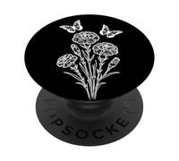 Flores de Clavel Blanco y Mariposas en Formas Negras Mania PopSockets PopGrip Adhesivo