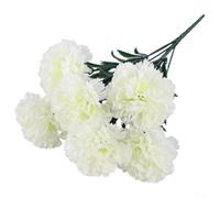 Flores de clavel de seda realistas de 7 cabezas para la sala de estar de personas mayores, área común o espacio de cuidado de la memoria con materiales seguros (blanco)