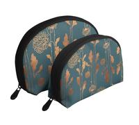 Flores de Cobre Art Déco, Bolsa de Maquillaje de Concha, Monedero pequeño para Mujer, Bolsa de artículos de tocador, Bolsa de cosméticos, 2 Piezas