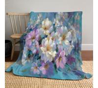 Flores De Colores Manta De Franela, Estilo De Pintura Al Óleo Abstracta Manta Franela para Cama, Todas Estaciones Y Lavable a Máquina 180x220cm, Azul