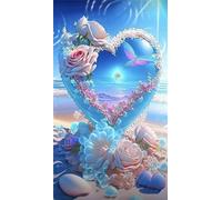 Flores de corazón de playa Diamond Painting para Adultos,5D Round Drill diamond painting kit completo,DIY Strass Diamante Bordado Cristal Punto de Cruz Painting para Hogar Pared Decoración 30x70 cm