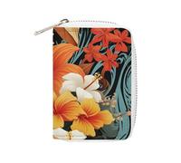 Flores de cuero de moda y patrones tribales hawaianos sobre fondo negro, tarjetero de gran capacidad, pequeño y cómodo de poner en bolsillos, bolsas de mano, mochilas, etc. Me