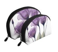 Flores De Esperanza Púrpura Lavanda, Bolsa de Maquillaje de Concha, Monedero pequeño para Mujer, Bolsa de artículos de tocador, Bolsa de cosméticos, 2 Piezas