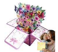 Flores de felicitación pop-up, tarjetas de flores de papel emergente | Tarjetas del día de la madre Bouquet en 3D - Gracias papel, tarjeta de nota en y sobre, luces y música para mamá mujer