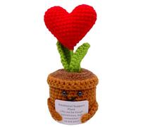 Flores de ganchillo hechas a mano, regalo de apoyo emocional, pequeñas decoraciones de escritorio en maceta, lindo corazón rojo, planta en maceta, regalo motivacional