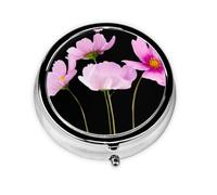 Flores de hojas rosadas. Este pequeño pastillero redondo de viaje de tres compartimentos es perfecto para almacenar medicamentos diarios, vitaminas y sobre la marcha.